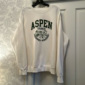 Golden Hour size Medium “Aspen” sweatshirt. Ivory with olive green lettering.